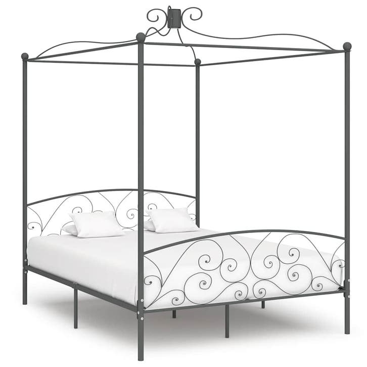 vidaXL Hemelbedframe metaal grijs 180x200 cm, Huis en Inrichting, Slaapkamer | Bedden, 80 cm, 200 cm, Grijs, Eenpersoons, Nieuw