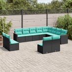 vidaXL 12-delige tuinbankset met kussens van zwart polyrotan, Verzenden, Nieuw