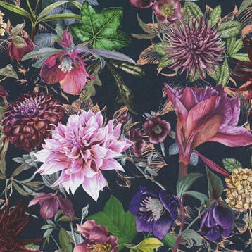 Profhome 381756-GU Bloemen behang floral mat zwart paars, Verzenden
