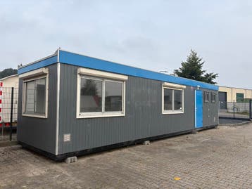 Kantoorunit 12x3 mtr met Wastrog RVS  en Toilet, Ophalen of Verzenden