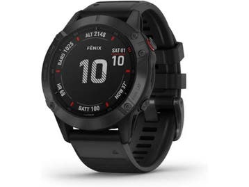 Garmin Fenix 6 Pro 47 mm zwart met een zwarte siliconen, Verzenden, Zo goed als nieuw, Garmin