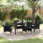vidaXL Tuin eettafelset met kussen 5 pcs Zwart poly rattan, Verzenden, Nieuw, Rotan