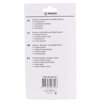 Benson 4-delige pincet set - RVS - precisiewerk - 120 mm, Ophalen of Verzenden, Nieuw
