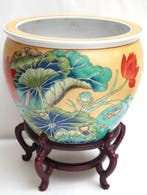 handpainted enamel - Bloempot - Porselein - grote maat, Antiek en Kunst