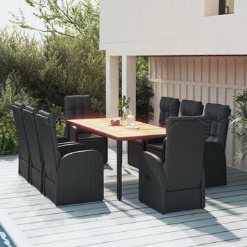 vidaXL 9-delige Tuinset poly rattan zwart, Tuin en Terras, Verzenden, Nieuw, Tuinset