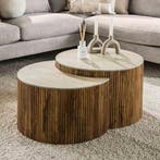 *WOONWINKEL* Set Salontafels Ribbelhout En Traverin, Huis en Inrichting, Tafels | Salontafels, Verzenden, Nieuw