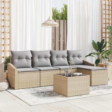 vidaXL Bankstel 6 st Beige poly rattan, Verzenden, Nieuw, Rotan, 6 zitplaatsen