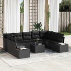 vidaXL Tuinbankenset met kussen 9 pcs Zwart Polyrattan, Verzenden, Nieuw, Rotan, Meer dan 8 zitplaatsen