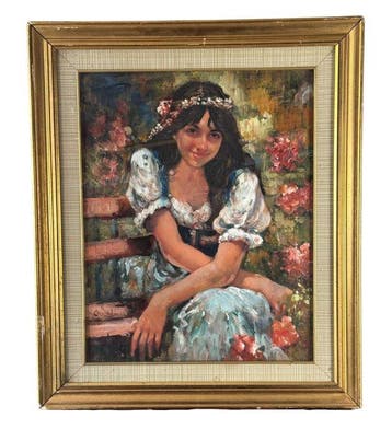 Italiaanse school (XX) - Ritratto di giovane donna in, Antiek en Kunst, Kunst | Schilderijen | Klassiek