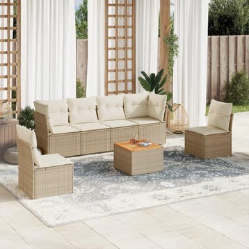 vidaXL 7-delige Loungeset met kussens poly rattan beige, Verzenden, Nieuw, Loungeset