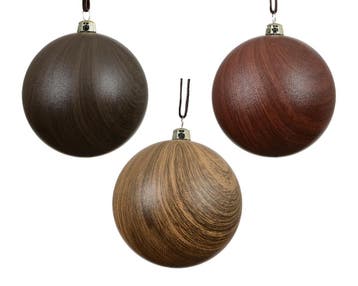 Luxe kerstballen 8 cm bruin mat houtlook onbreekbaar set 3, Ophalen of Verzenden, Nieuw