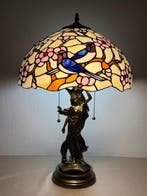 XXL Tiffany stijl tafellamp Art Nouveau Bronze Maiden lamp, Antiek en Kunst