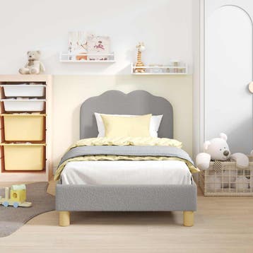 vidaXL Bedframe voor kinderen met hoofdbord Lichtgrijs 80 x, Verzenden, Nieuw, Stof