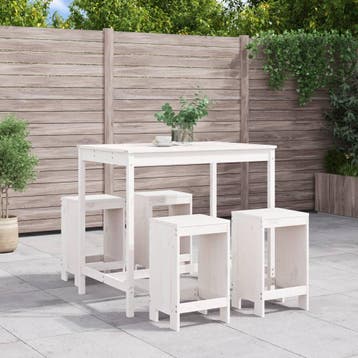 vidaXL 5-delige Barset massief grenenhout wit, Verzenden, Nieuw, 5 zitplaatsen