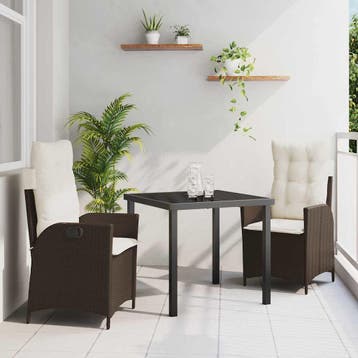 vidaXL Tuin eettafelset met kussen 3 pcs Bruin poly rattan, Tuin en Terras, Verzenden, Nieuw, Rotan, 3 zitplaatsen