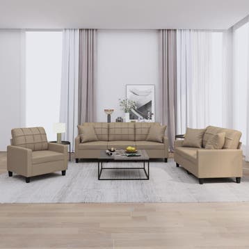 vidaXL 3-delige Loungeset met kussens kunstleer, Verzenden, Nieuw, Leer, Minder dan 150 cm