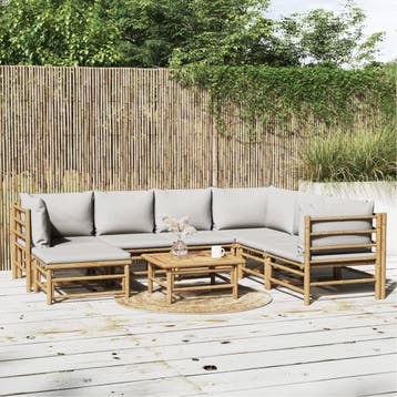 vidaXL 8-delige Loungeset met kussens bamboe lichtgrijs, Verzenden, Nieuw, Hout, Loungeset