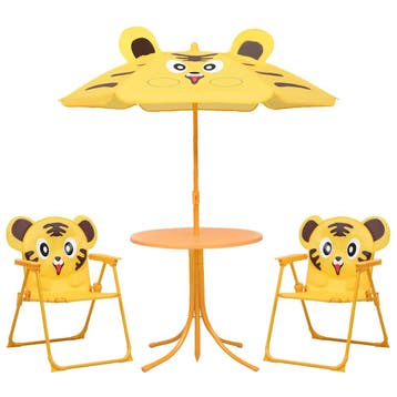 vidaXL 3-delige Bistroset voor kinderen met parasol geel, Verzenden, Nieuw, Textileen, 3 zitplaatsen