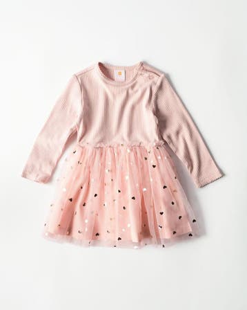 HEMA Babyjurk A-lijn rib tule hartjes roze, Verzenden, Nieuw