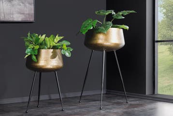 Set van 2 Bloempot FLOWERS 65cm messing goud zwart gehamerd, Ophalen of Verzenden, Nieuw