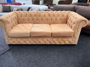 Chesterfield Maarssen ! Camel Suede 3-Zits Chesterfield Bank, Ophalen, CHESTERFIELD, Driepersoons, Leer