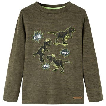 vidaXL Kindershirt met lange mouwen 92 gemêleerd kakikleurig, Verzenden, Nieuw