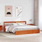 vidaXL Bedframe met hoofdeinde Wasbruin 200 x 200 cm Massief, Verzenden, Nieuw, Bruin, Hout