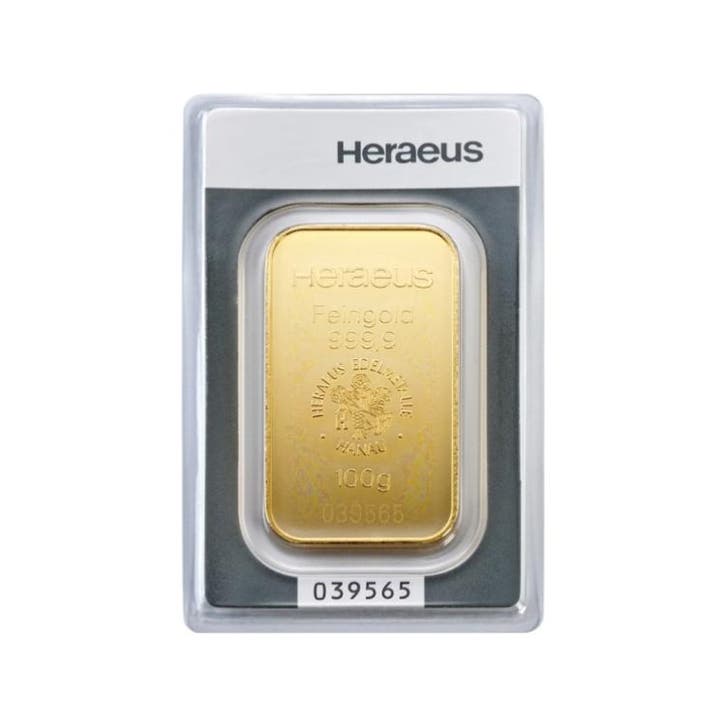 100 gram goudbaar Heraeus, Postzegels en Munten, Edelmetalen en Baren, Verzenden