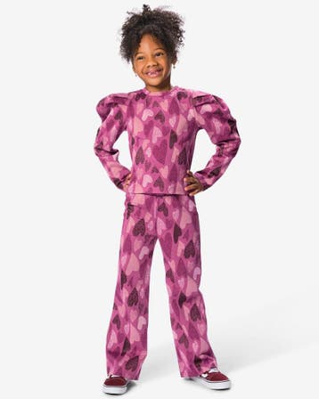 HEMA Kinderlegging bootcut jacquard hartjes donkerpaars, Verzenden, Nieuw