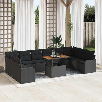 vidaXL Tuin Sofa Set 11 st 10-Aantal zitplaatsen Zwart, Verzenden, Nieuw, Rotan, Meer dan 8 zitplaatsen