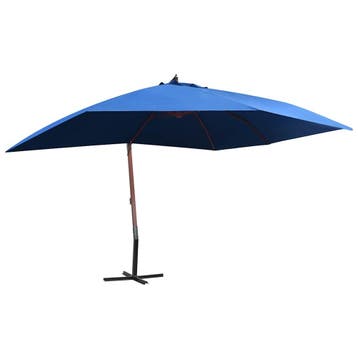 vidaXL Zweefparasol met houten paal 400x300 cm blauw, Verzenden, Nieuw, Meer dan 4 meter, Zweefparasol