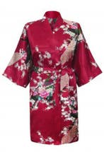 KIMU® Kimono Bordeauxrood Kort L-XL Yukata Satijn Boven de K, Ophalen of Verzenden, Nieuw, Maat 42/44 (L), Carnaval