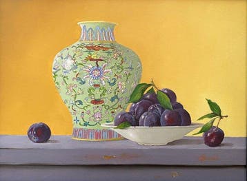 Ben Oude Breuil (1949) - Stilleven met Chinese vaas en bord, Antiek en Kunst