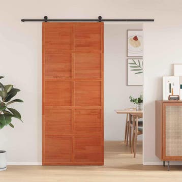 vidaXL Schuifdeur Wasbruin 90 x 208 cm Massief grenenhout, Doe-het-zelf en Verbouw, Verzenden, Nieuw