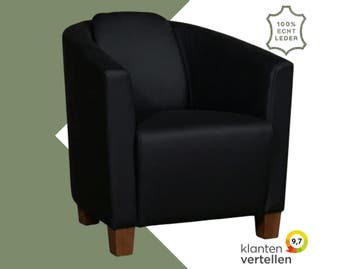 Leren fauteuil Press - Massif Nero (zwart) - Poten hout, Huis en Inrichting, Fauteuils, Nieuw, Ophalen of Verzenden, Eigentijds, Klassiek, Retro, Romantisch, Vintage