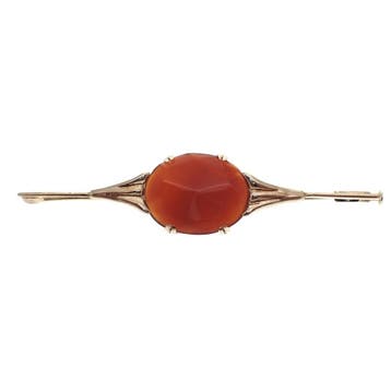 Antiek gouden broche met carneool, Gebruikt, Ophalen of Verzenden, Met edelsteen, Goud
