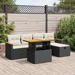 vidaXL 6-delige Loungeset met kussens poly rattan zwart, Verzenden, Nieuw, Rotan, Loungeset