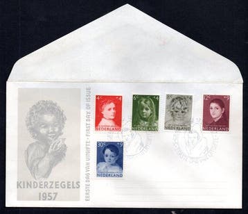 Nederland 1957 - FDC kinderzegels met open sluitklep -, Postzegels en Munten, Postzegels | Nederland, Gestempeld