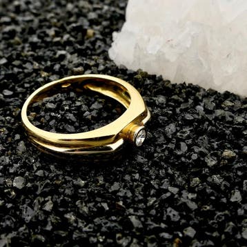 18 Krt. bicolor gouden solitair ring met diamant; 0,08 ct., Gebruikt, 20 of groter, Heer, Ophalen of Verzenden