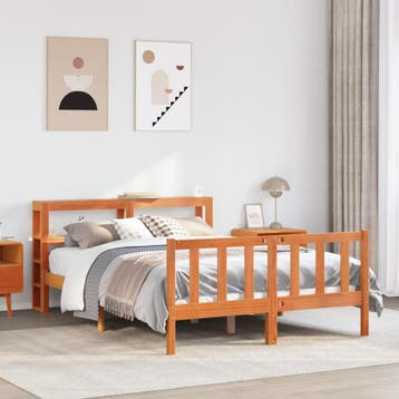 vidaXL Bedframe met hoofdbord massief grenenhout wasbruin, Bruin, Verzenden, Nieuw, 190 cm of minder