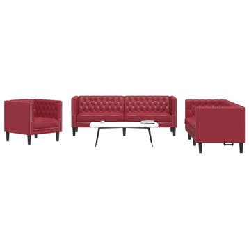 vidaXL 3-delige Loungeset Chesterfield-stijl kunstleer, Verzenden, Nieuw, Vierpersoons of meer, Leer