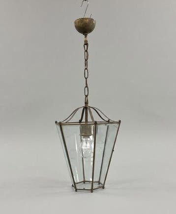 Plafondlamp - Glas, Metaal, Messing - Vintage hanglamp in de, Antiek en Kunst