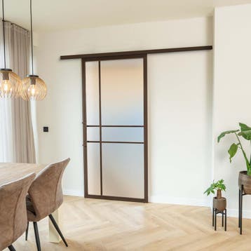 Stalen Schuifdeur met koofsysteem 6 Vlaks Brons Mat glas Lux, 75 tot 150 cm, Nieuw, 150 tot 225 cm, Metaal
