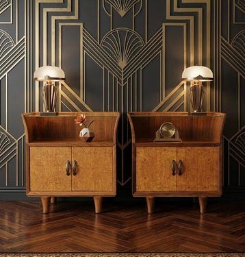 Nachtkastje - Hout, Glas - Art Deco nachtkastjes