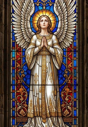 CREATIVE_HUB - Holy Praying Angel in medieval church stained