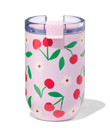 HEMA Koffiebeker to go 350ml rvs kersen, Huis en Inrichting, Keuken | Servies, Verzenden, Nieuw