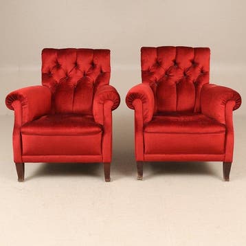 Fauteuil (2) - Fluweel, Hout