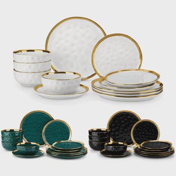 LOVECASA 12/24-delig Servies Set - Porselein met Gouden Rand, Verzenden, Nieuw