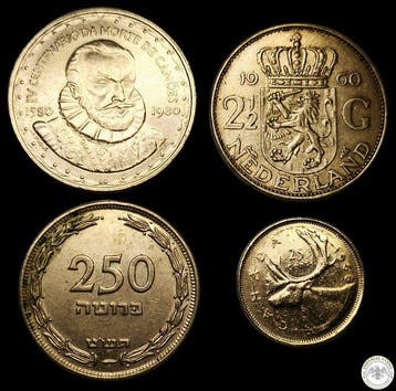 Nederland, Portugal, Canada, Israël. Lot of 4 coins from