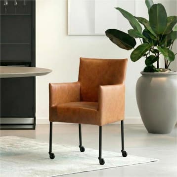 Set van 4 Leren eetkamerstoelen Desire - Vintage Cognac, Huis en Inrichting, Stoelen, Ophalen of Verzenden, Nieuw, Leer
